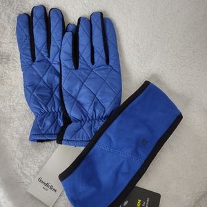 Beautiful Blue Isotoner Gloves & Earband  Blue M/L